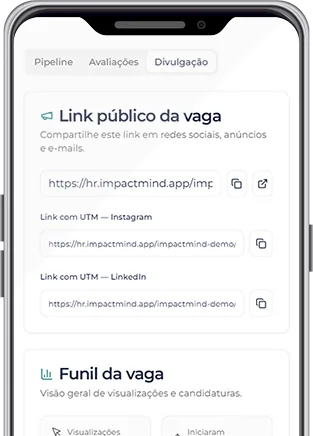 Divulgação e funil da vaga