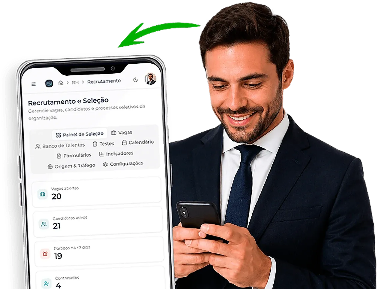 Advogado usando o ImpactMind RH no celular
