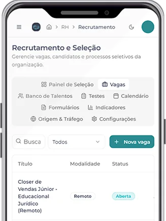 Tela de recrutamento e seleção
